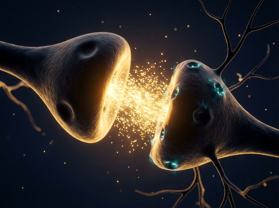 Neural synapse firing with golden neurotransmitter burst